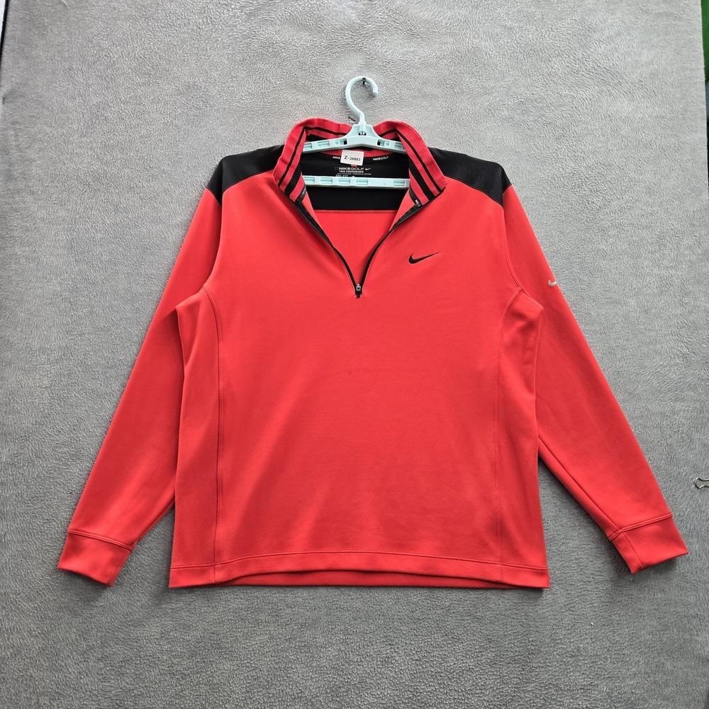 Nike Men Sweatshirt L Red Colorblock Quarter Zip Dri-Fit Golf Tour